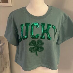Women's Green Sequin 'Lucky' Tee